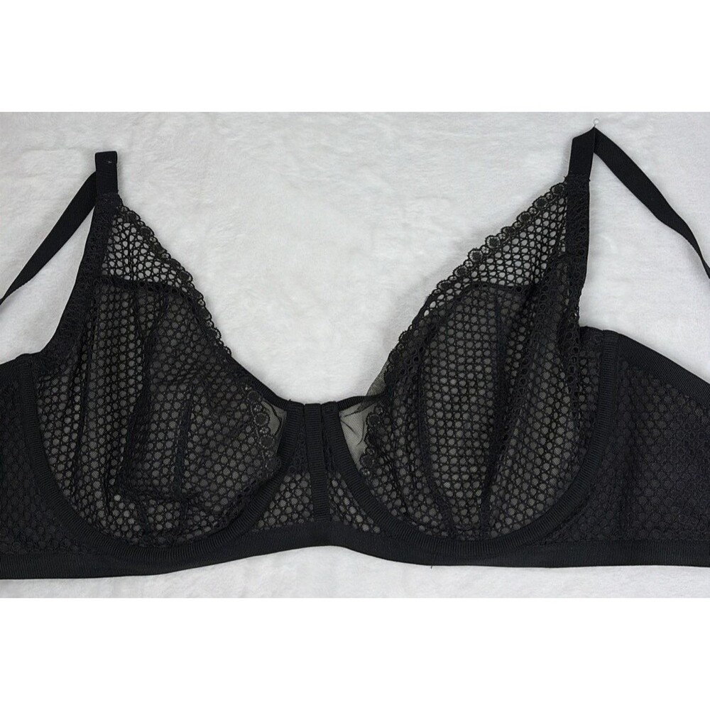 Victoria's Secret Unlined Demi Bra Underwire Mesh Black Size 38DD